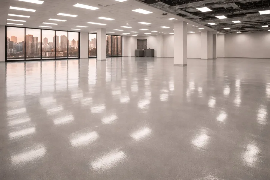 Completed commercial office space with pristine epoxy floor
