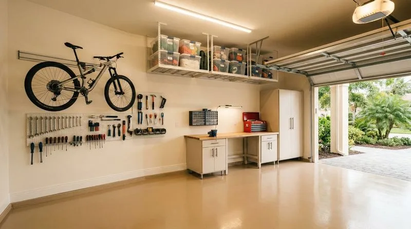 Commercial garage with dove-gray solid-color epoxy floor