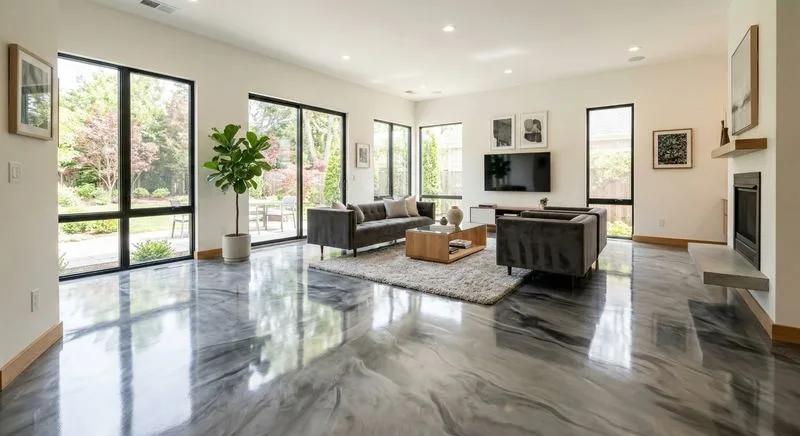 Decorative epoxy flooring in residential interior