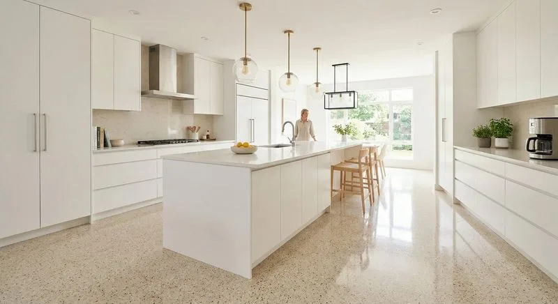 Before and after epoxy floor repair - cracked to glossy