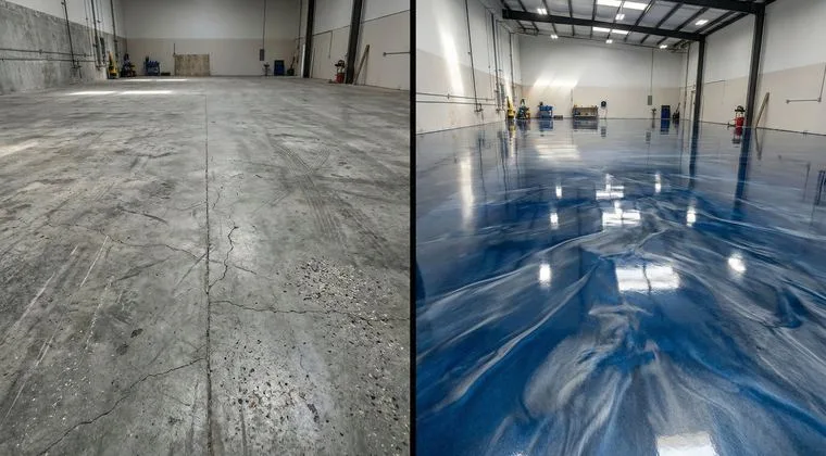 Professional repairing and recoating damaged epoxy floor
